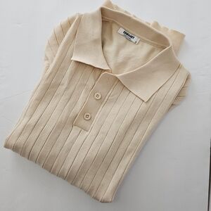 Men's COOFANDY Lightweight Ribbed Knit Golf Polo - Sand - M - NWOT